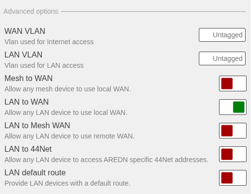 Admin Network Advanced Options
