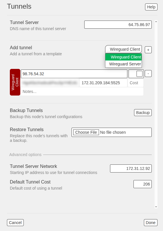 Admin Tunnel Settings