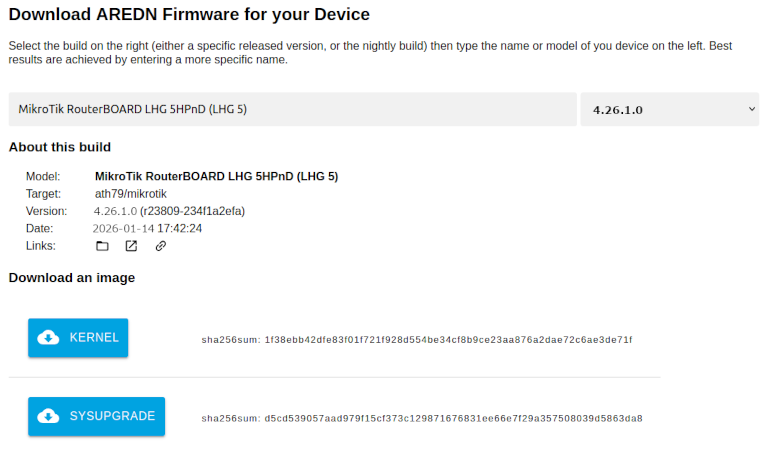 AREDN Firmware Selector