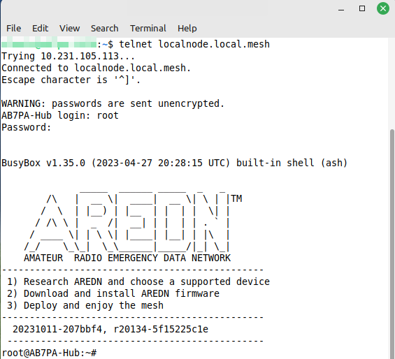 Telnet example