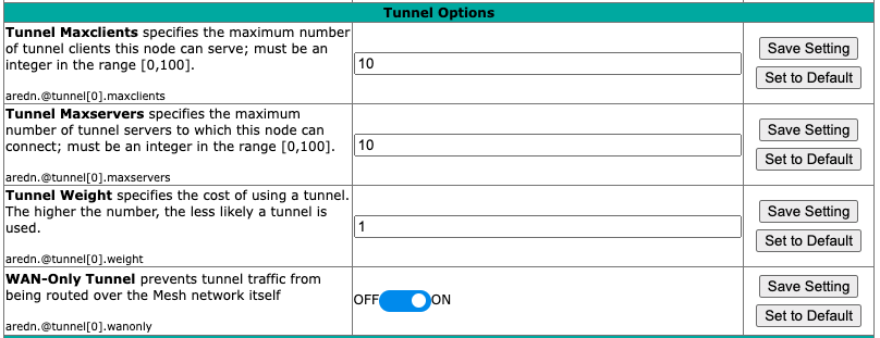 Advanced Configuration - changing tunnel settings