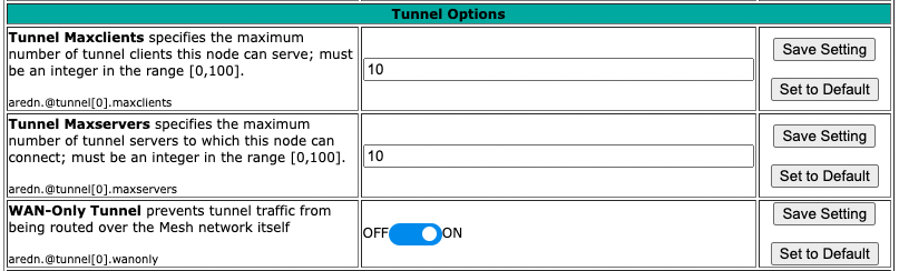 Advanced Configuration - tunnel max values