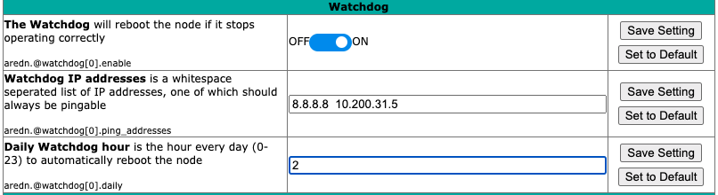 Advanced Configuration - watchdog settings