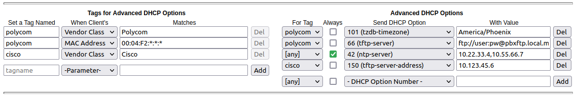Ports - Advanced DHCP Options